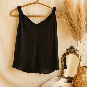 Free People Black Messmia Twisted Tank Top XL | Boho Gauze Festival Layering Top
